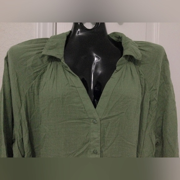 Old Navy Womens Cotton Button Front Midi Dress Green Gauzy Tie Belt Size 2XL - Picture 7 of 8